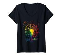 Femme Just Pissenlit Jardin Breathe Fleurs Arc-en-Ciel Dandelion T-Shirt avec Col en V