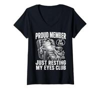 Femme Just Resting My Eyes Funny Frog Nap Lover Lazy Sleeper T-Shirt avec Col en V