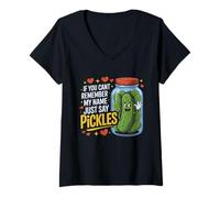 Femme Just Say Pickles Funny Pickle Jar Pun Design T-Shirt avec Col en V