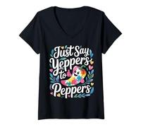 Femme Just Say Yeppers to Peppers Végétal - T-Shirt avec Col en V
