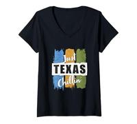 Femme Just Texas Chillin' State Texan Chilling Vintage Rétro T-Shirt avec Col en V