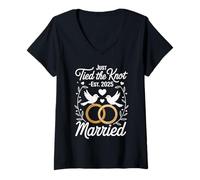 Femme Just Tied the Knot Est. 2025 - Marriage Art T-Shirt avec Col en V