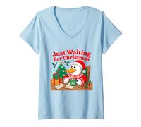 Femme Just Waiting for Christmas Holiday Duck Fun T-Shirt avec Col en V