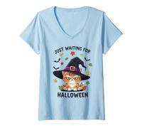 Femme Just Waiting for Halloween Witten, Cadeau pour Homme, Femme et Enfant T-Shirt avec Col en V