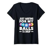 Femme Juste en Attendant Que Mes balles Tombent Bingo Fun T-Shirt avec Col en V