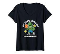 Femme Juste là pour casser des balles et se faire des amis Pickleball T-Shirt avec Col en V