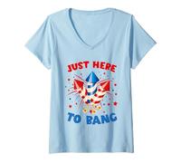 Femme Juste là pour Faire exploser Un feu d'artifice Patriotique Amusant du 4 Juillet T-Shirt avec Col en V