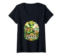 Femme Juste là pour Le Chaos Funny Alien Tourist T-Shirt avec Col en V