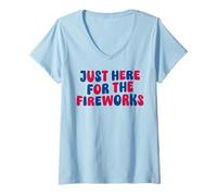 Femme Juste là pour les feux d'artifice, drôles d'hommes et de femmes, le 4 juillet T-Shirt avec Col en V