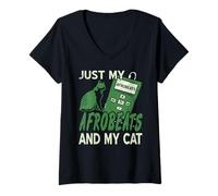 Femme Juste Mes Afrobeats et Mon Chat Humour Chill T-Shirt avec Col en V
