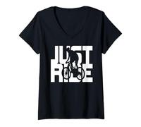 Femme Juste Rouler Vélo Montagne Humour Aventure Amusant T-Shirt avec Col en V