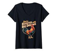 Femme Juste Un Coq avec de Grands rêves, Dictons drôles de Coq T-Shirt avec Col en V