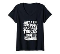 Femme Juste Un Enfant Qui Aime Les camions à ordures et s'amuser T-Shirt avec Col en V
