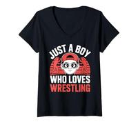 Femme Juste Un garçon Qui Aime la Lutte et Le Divertissement pour Enfants T-Shirt avec Col en V