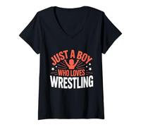 Femme Juste Un garçon Qui Aime la Lutte, garçons et Enfants, Wrestler Boy T-Shirt avec Col en V