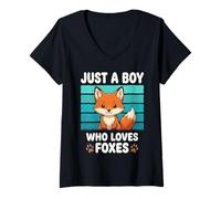 Femme Juste Un garçon Qui Aime Les Renards Funny Fox Lover Kids T-Shirt avec Col en V