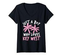 Femme Juste Un garçon Qui Aime Les Vacances à Key West, en Floride T-Shirt avec Col en V