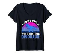 Femme Juste Un garçon Qui Aime Vraiment Les Dinosaures T-Shirt avec Col en V