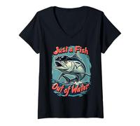 Femme Juste Un Poisson Hors de l'eau Pêche en mer T-Shirt avec Col en V