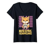 Femme Juste Un Renard Qui Aime Les Anime Et Les Jeux Vidéo T-Shirt avec Col en V