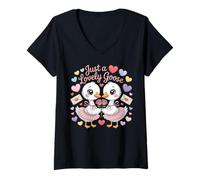 Femme Juste Une Belle oie Citation d'amour d'oie Mignonne T-Shirt avec Col en V