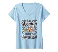Femme Juste Une Femme Qui Aime la Maison de Biscuits de Noël en Pain d'épice T-Shirt avec Col en V