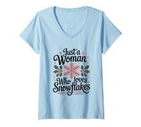 Femme Juste Une Femme Qui Aime Les Flocons de Neige, Noël et Hiver T-Shirt avec Col en V