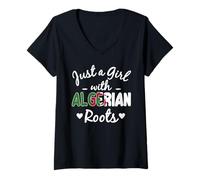 Femme Juste Une Fille aux Racines algériennes | Algeria Pride T-Shirt avec Col en V