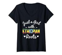 Femme Juste une fille aux racines éthiopiennes, Ethiopia Woman Pride T-Shirt avec Col en V