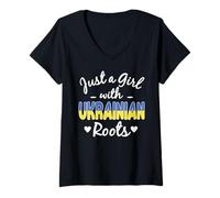 Femme Juste Une Fille aux Racines ukrainiennes, Ukraine Pride Woman T-Shirt avec Col en V