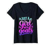 Femme Juste une fille avec des objectifs de citation de motivation T-Shirt avec Col en V