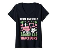 Femme Juste Une Fille Qui Adore Les Tracteurs Humour Agricultrice T-Shirt avec Col en V