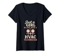 Femme Juste Une Fille Qui Aime avec Une drôle de technicienne en CVC, Une épouse, Une Petite Amie, Une Maman T-Shirt avec Col en V