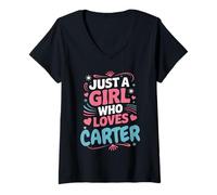 Femme Juste Une Fille Qui Aime Carter, Jolie Fan ou Partenaire de Carter T-Shirt avec Col en V