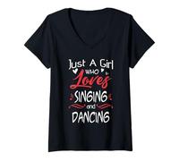 Femme Juste Une Fille Qui Aime Chanter et Danser T-Shirt avec Col en V