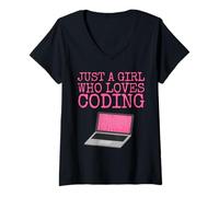 Femme Juste une fille qui aime coder T-Shirt avec Col en V