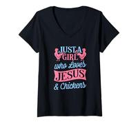 Femme Juste Une Fille Qui Aime Jésus et Ses Poulets, Fermier chrétien T-Shirt avec Col en V