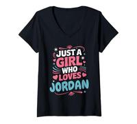Femme Juste Une Fille Qui Aime la Jordanie, Jolie Fan ou Partenaire de Jordan T-Shirt avec Col en V