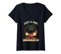 Femme Juste une fille qui aime le chat bleu russe, maman drôle T-Shirt avec Col en V