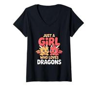Femme Juste Une Fille Qui Aime Le Fun Fantastique des Dragons T-Shirt avec Col en V