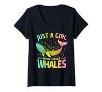 Femme Juste une fille qui aime les baleines, belles couleurs pastel arc-en-ciel T-Shirt avec Col en V
