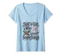 Femme Juste Une Fille Qui Aime Les Flocons de Neige pour Noël en Hiver T-Shirt avec Col en V