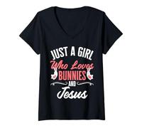 Femme Juste une fille qui aime les lapins et le lapin de Pâques Jesus Bunny T-Shirt avec Col en V