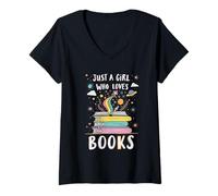 Femme Juste Une Fille Qui Aime Les Livres, la Lecture Fantastique, Un Mignon ver de bibliothèque T-Shirt avec Col en V