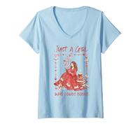 Femme Juste Une Fille Qui Aime Les Livres, Le café pour Les Amoureux des Livres, la Saint-Valentin T-Shirt avec Col en V