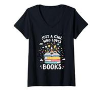 Femme Juste Une Fille Qui Aime Les Livres, Une Lecture rêveuse, Un Mignon ver de bibliothèque T-Shirt avec Col en V
