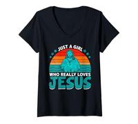 Femme Juste Une Fille Qui Aime Vraiment Jésus T-Shirt avec Col en V