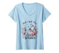 Femme Juste une fille qui aime Westies Westie Lover Girls Women T-Shirt avec Col en V
