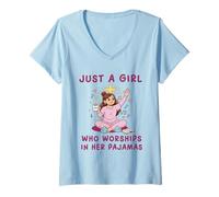 Femme Juste Une Fille Qui Prie dans Son culte Pyjama T-Shirt avec Col en V