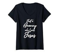 Femme Juste Une Grand-mère Qui Aime Jésus, la Foi chrétienne, Grand-mère, Maman T-Shirt avec Col en V